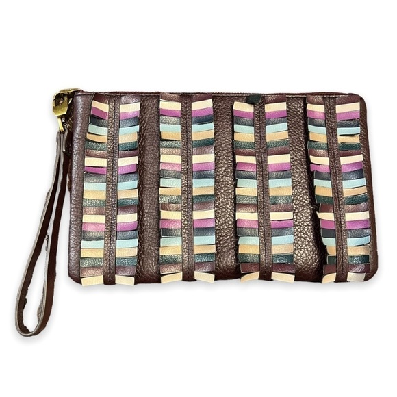Fossil Leather Wristlet Multi Color Fringed Trim - Picture 1 of 6